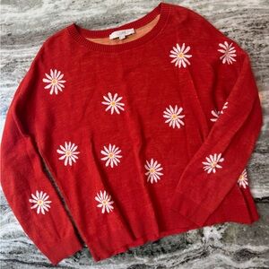 LOFT Red Long Sleeve Knit Sweater with Floral Embroidery
Size Small